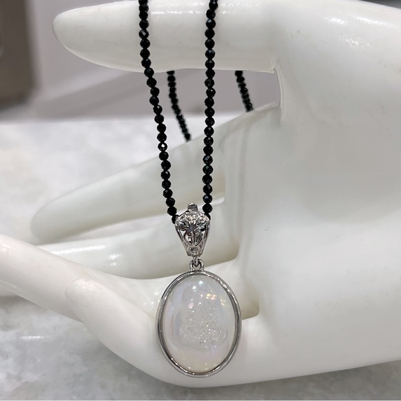 Pearl Shimmer Drusy Quartz with Thai Spinel Bead Necklace - Picture 5 of 13